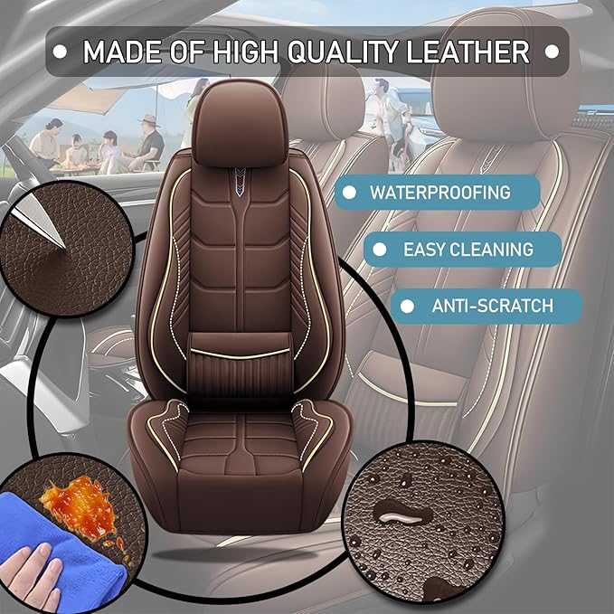 Leather Car Seat Covers Fit for Toyota Corolla 1997-2024, 5 Seater Car Seat Cover, Premium Waterproof, Scratch Resistant Car Interior Accessories (Full Set Coffee)