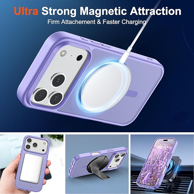 SUPFINE Magnetic for iPhone 17 Pro Max Case (Compatible with MagSafe)(Military Grade Drop Protection) Translucent Matte Shockproof with Anti-Fingerprint Phone Cover 2025,Purple