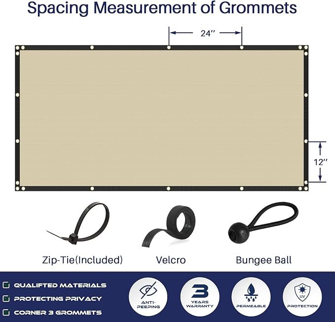 Windscreen4less Privacy Fence Screen Heavy Duty Windscreen Fencing Mesh Fabric Shade Net Cover with Brass Grommtes for Outdoor Wall Garden Yard Pool Deck, 8'x245' Beige