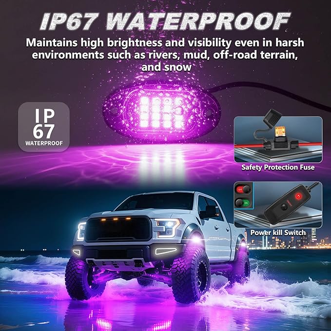 16Pods RGB LED Rock Lights Kit with APP/RF Remote Control, Segmented Multicolor Underglow Accent Light Exterior Music Mode Waterproof 12V for Trucks Pickup Jeep Gladiator Off-Road