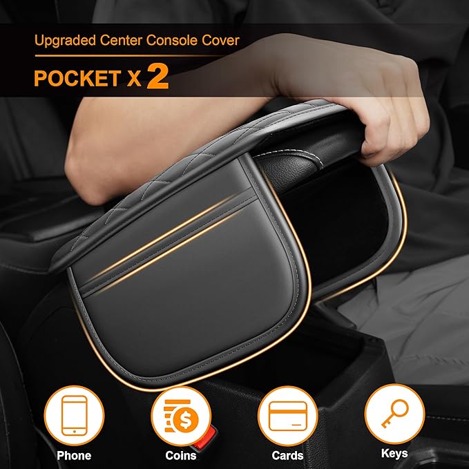 Center Console Cover for Cars Fit for Jeep Grand Cherokee L Leather Armrest Covers with 2 Storage Bags(Grey)