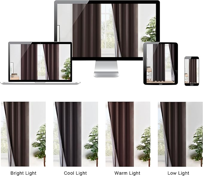 XWZO 100% Blackout Curtains with Tiebacks- Heat and Full Light Blocking Window Panels with Grommets & Thermal Insulated Draperies for Large Window, Brown, W70 x L84, Set of 2