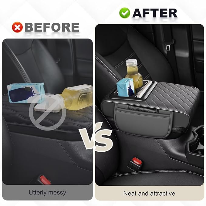 Center Console Cover Fit for bZ4X Faux Leather Car Armrest Cushion with Storage Bags, Cup Holder ＆ Phone Storage Multifunctional Middle Console Cover(Grey)