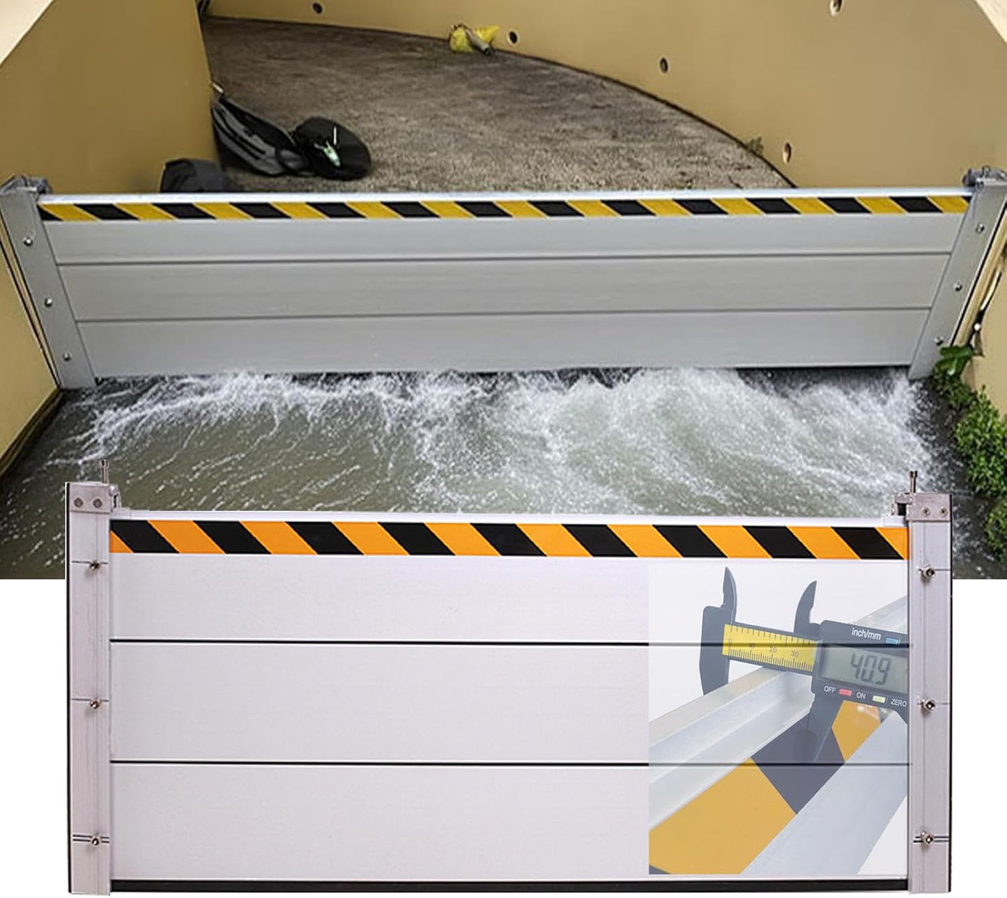 Reusable Heavy Duty Aluminum Flood Barriers for Home Exterior, Flood Protection Barriers Water Barrier Door Quick Detachable Garage Doors Detachable Mobile Rain Water Baffle (H 7.9 inch L 5FT)