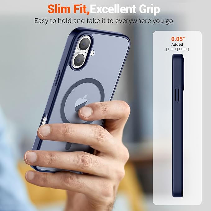 SUPFINE Magnetic for iPhone 16 Case (Compatible with MagSafe) (Military Grade Drop Protection) Slim Translucent Matte Shockproof with Anti-Fingerprint Phone Case,Navy Blue