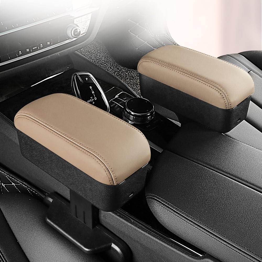 JEYODA Car Armrest Box with Cup Holder Car Central Liftable Armres Storage Organizer Box Arm Rest，Car Seat Gap Filler Organizer 1PC(Beige)