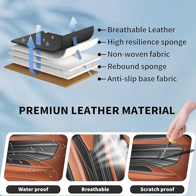 Fit Sentra Car Seat Covers Compatible with Nissan Sentra 2001-2025 2026 - Premium Leather， Waterproof Breathable， All-Weather Seat Cushion Protecto&Airbag Compatible (2 Front Seat Brown&Black)