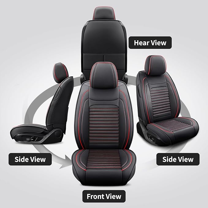 Front Seat Covers Fit for Toyota Yaris 2007-2020, Car Seat Covers Front Seats, Breathable Faux Leather Automotive Seat Covers Front Pair Anti-Slip Seat Cover(Black&Red, Front)