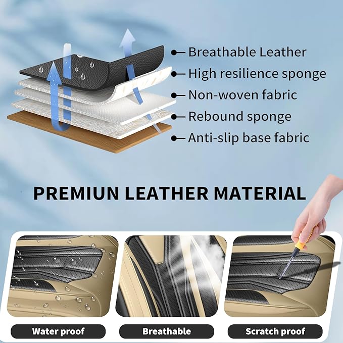 Fit Sonata Car Seat Covers Premium Leather for Hyundai Sonata 2007-2025 2026. Waterproof， Breathable, Scratch-Resistant & All-Weather Seat Cushion Protector（Full Set,Beige&Black