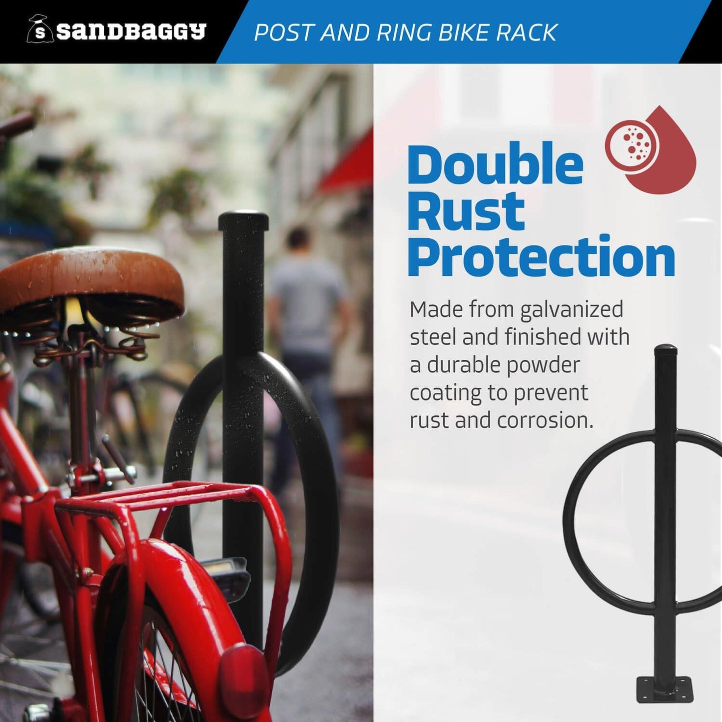 Sandbaggy Post and Ring Bike Rack - Commercial Bike Racks - Galvanized Steel - Anti-Theft Design - In Ground, Apartments, Sidewalks, Industrial (Green, 1)