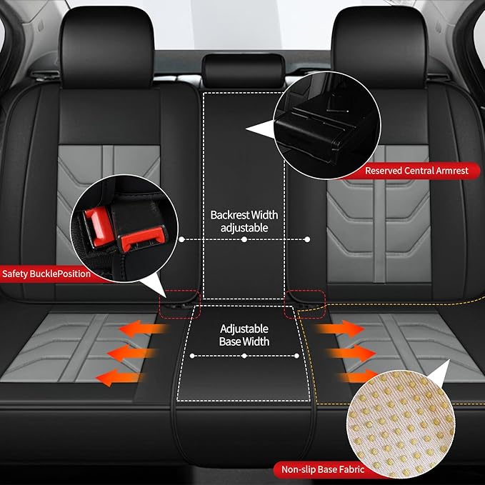 TTX LIGHTING Car Seat Covers fit for Nissan Juke S/SV/SL 2011-2017 Full Set: Premium Leather Automotive Seat Cover with Airbag Compatible Waterproof (5 Seats, Black & Gray)