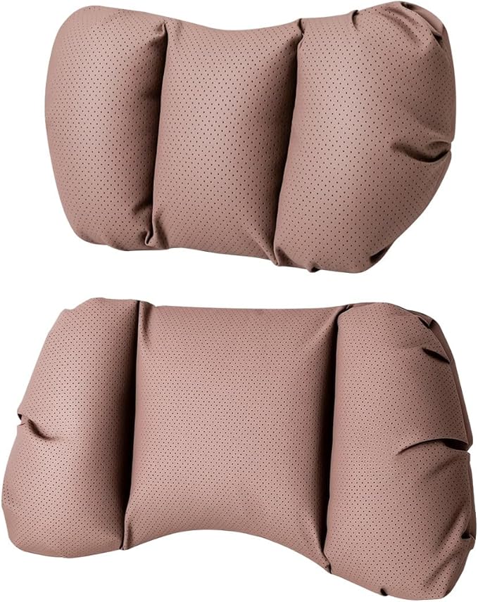 Car Neck Pillow & Lumbar Support for MINI F56 2022-2024 Ergonomic Breathable Mesh Auto Seat Back Cushion Headrest,Brown-Neck & Lumbar Set