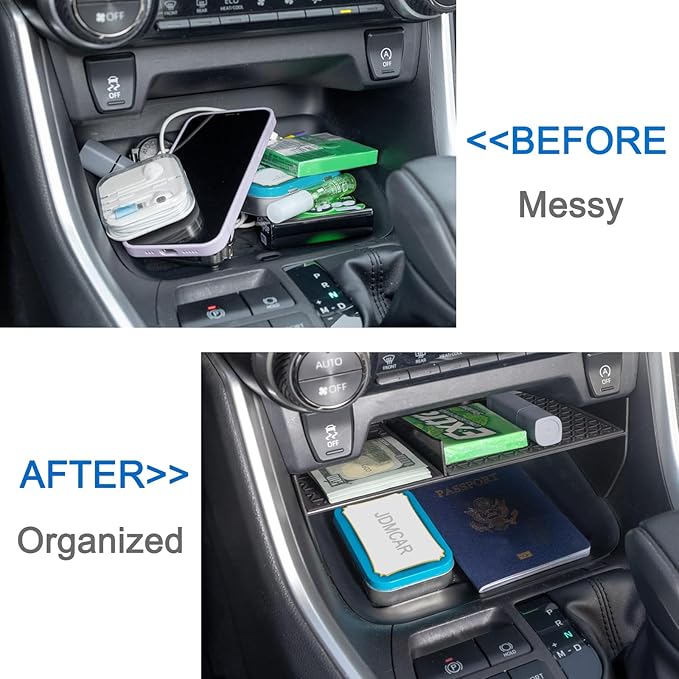 JDMCAR Center Console Organizer Compatible with Toyota RAV4 2019-2025 and 2021-2025 RAV-4 Prime, ABS Material Insert Tray Gear Shift Secondary Storage Box