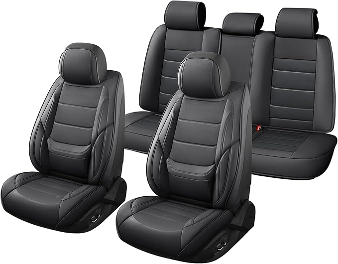 Car Seat Covers Full Set Custom Fit for Ford Maverick 2022-2025 - Premium Faux Leather with Lumbar Support, Breathable, Anti-Slip & Full Wrapping Edge (Black,Full Set)