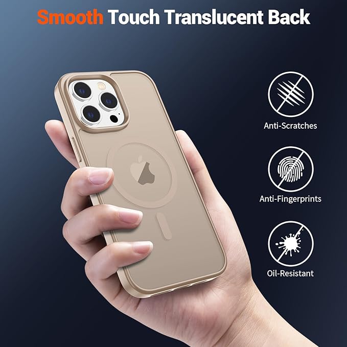 SUPFINE Magnetic for iPhone 14 Pro Case(Compatible with MagSafe)(Military Grade Drop Protection) Slim Translucent Matte Shockproof with Anti-Fingerprint Phone Case,Desert Gold
