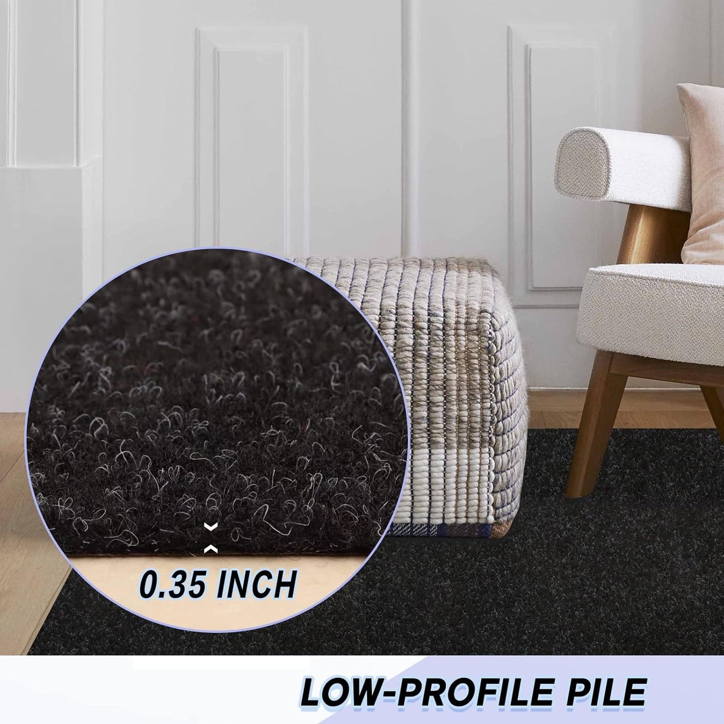 Custom Size Backed Non-Slip Area Rugs Runner, Easy Clean, Waterproof Runner Rugs for Hallway Entryway, Kitchen, Laundry, 2FT x 57FT, Black