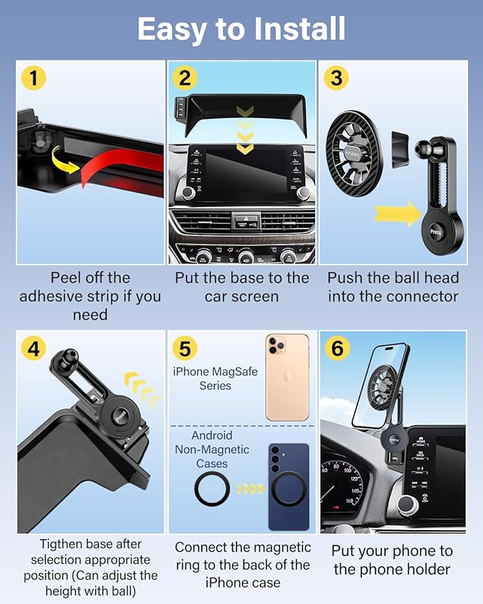 Magnets Phone Mount for Mazda 3 2014-2016/CX-3 2016-2021/MX-5 MX5 Miata 2016-2023 Accessories 7-Inch Screen Fixed Clip, Cell Phone Base Automobile Cradles Magnetic Phone Holder Compatible with MagSafe
