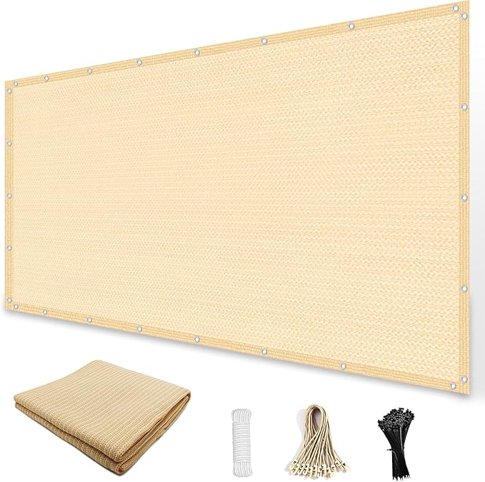 Amagenix 90% Sun Shade Cloth with Grommets, 12' x 12' Pergola Replacement Shade Cover Canopy Privacy Screen for Outdoor Patio Garden, Wheat (We Customized)