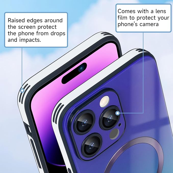 Guppy Compatible with iPhone 15 Pro Max Case Magnetic, with Full Camera Lens Protector [Compatible with MagSafe] Scratch Resistant Gradient Glass Back Cover Phone Case-Purple