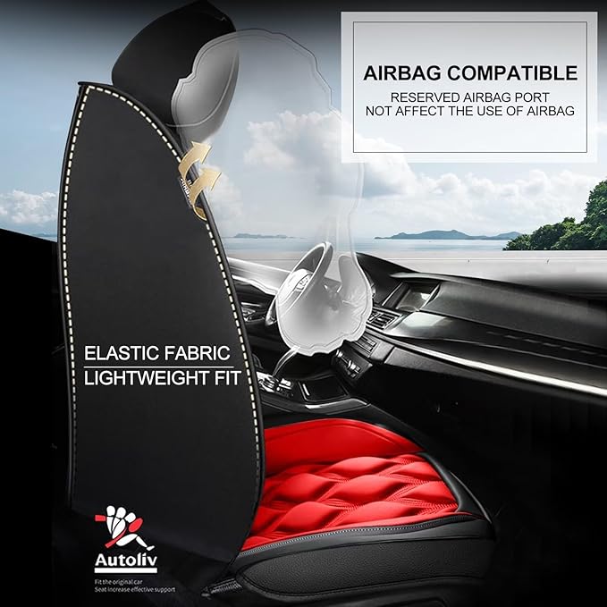 AOMSAZTO Front Seat Covers Fit for Chevy/Chevrolet Equinox 2007-2026 Waterproof Faux Leather Car Seat Cover Compatible with Airbag(2PCS Front, Black&Red)