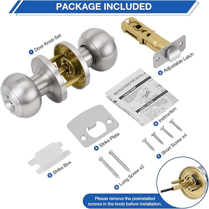 Plustool 10 Pack Brushed Nickel Door Knobs,Privacy Door Knob with Lock, Interior Doorknobs Silver, Keyless Door Locks Set for Bedrooms Bathrooms, Reversible for Left/Right Door Handle