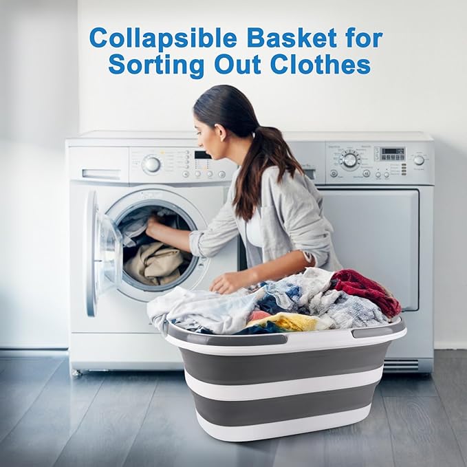 Extra Large Collapsible Bucket 35L Mop Bucket With Handles & Wheels, Plastic Wash Basin Pet Bath Tub for Puppy Dogs Cats, Folding Laundry Basket Clothes Storage Organizer RV Outdoor Camping Essentials