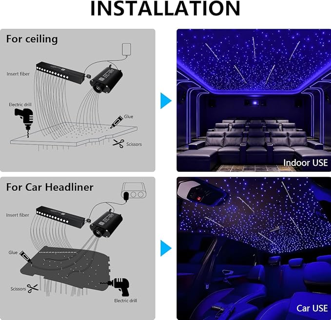 Upgraded 16W Starlight Headliner Kit LED Star Ceiling Stars Fiber Optic Lights Kit 500pcs Sound Activate APP/Remote Control 0.03in 6.5ft Fiber Strands Small Size Star Lights for Car/Home/Party