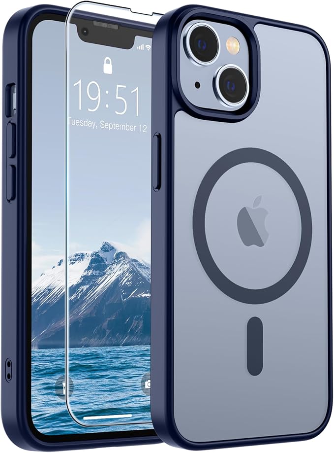 SUPFINE Magnetic for iPhone 14 Case & iPhone 13 Case (Compatible with MagSafe) (Military Grade Drop Protection) Slim Translucent Matte Shockproof Phone Cover,Navy Blue