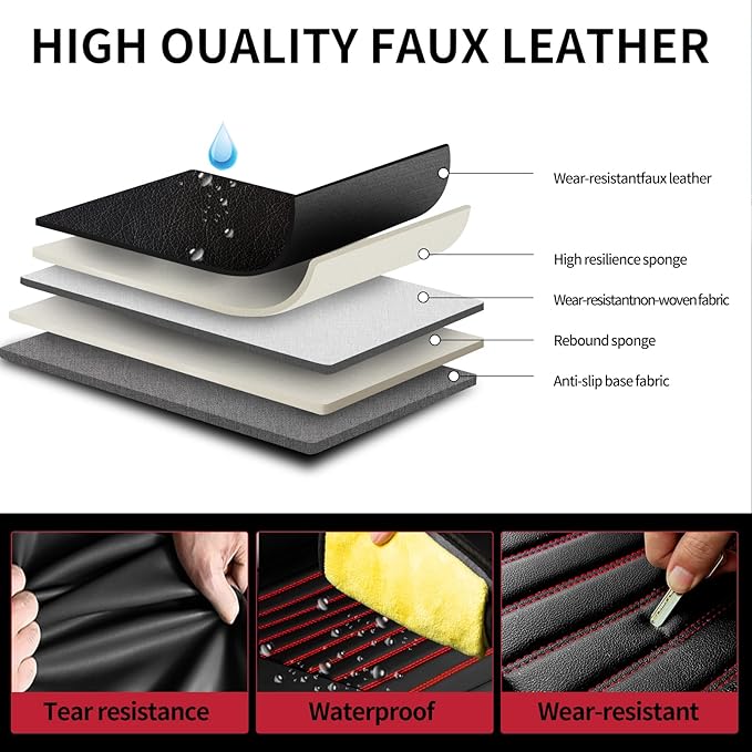 Fit Santa Cruz Car Seat Covers for Hyundai Santa Cruz 2022-2025 2026-Upgraded Premium Waterproof & Breathable Leather,Airbag Compatible, All-Weather Seat Cushion Protector (Full Set,Black+Red)