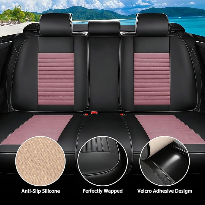 Car Seat Covers Full Set Fit for Toyota Corolla 2001-2025,2026, Premium Faux Leather Car Seat Protector,Breathable Anti-Slip Full Wrapping Edge Seat Covers(Black&Pink,Full Set)