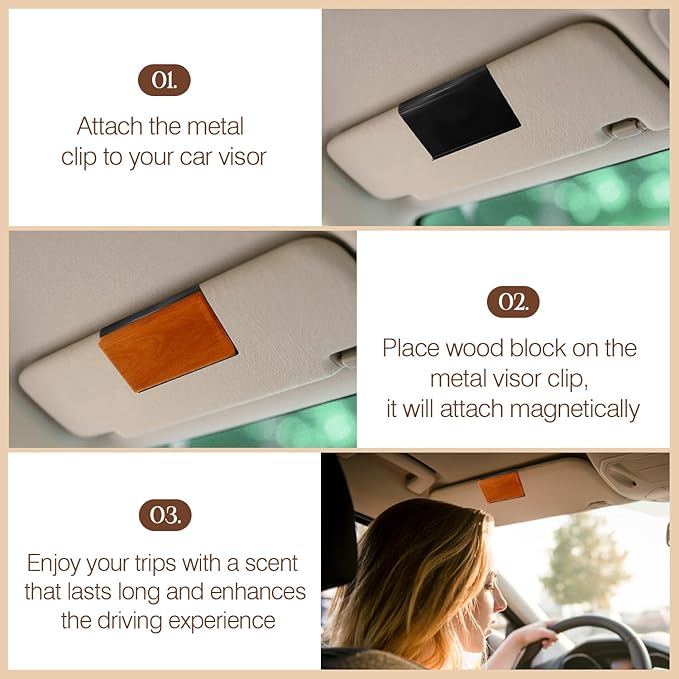 Car Air Freshener - Wood Air Freshener - Car Odor Eliminator - Long Lasting Scent - Auto Accessories -VISOR CLIP INCLUDED (Cabana-Amber-Pine)