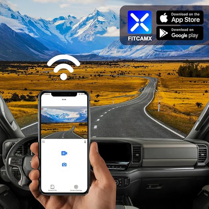 Fitcamx 4K Dash Cam Suitable for Chevy Silverado 2022-2025 (HD2-4925, 8 Vents) 1500 2500HD 3500HD & EV, OEM Style, 2160P UHD Video, WiFi & APP, Loop Recording, G-Sensor, Plug & Play, 64GB Card