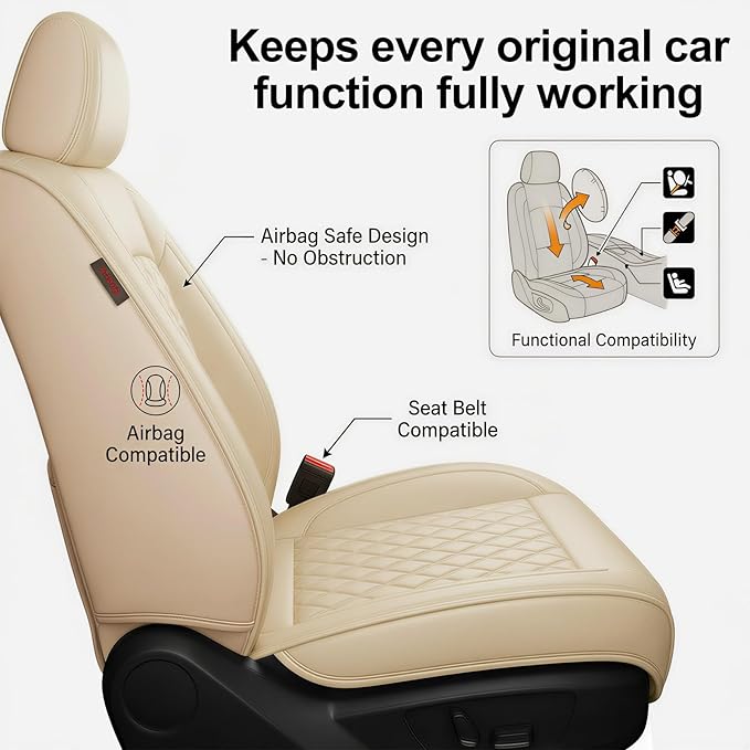Fit RLX Car Seat Covers for Acura RLX 2013-2020 - Premium Leather, Waterproof, All-Weather, Airbag Compatible, Breathable, Easy Install, Seat Protectors, Only 2 Front seat Covers, Beige