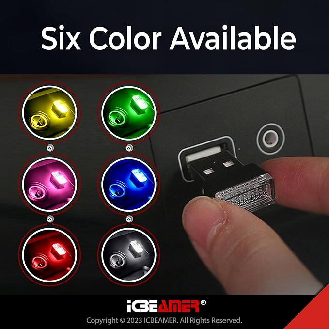 ICBEAMER USB Type-A LED Night Light 2-Pack (Purple) | Plug-in Universal Fit Automotive Accessory for Car Interior and Trunk Ambient Atmosphere Lighting