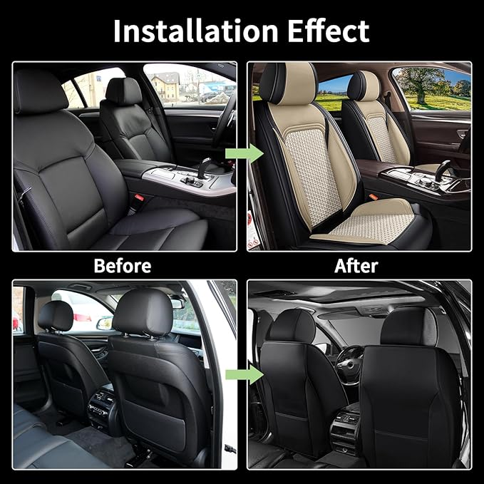Car Seat Covers Front Seats for Mazda 6 2010-2021 Mazda6: Breathable Cool Ice Silk Leather Seat Covers (Black & Beige)