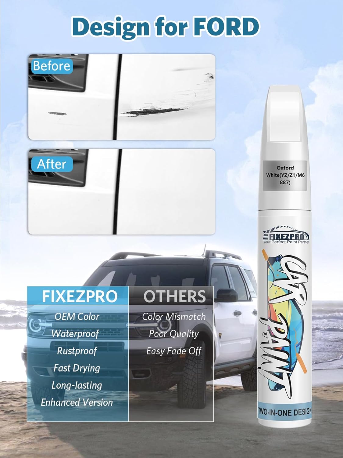 Race Red(PQ) Touch Up Paint for Ford, Car Paint Scratch Repair Remover Pen Color Exact Match, Quick and Easy Fix Automotive Chips and Nicks Scuff