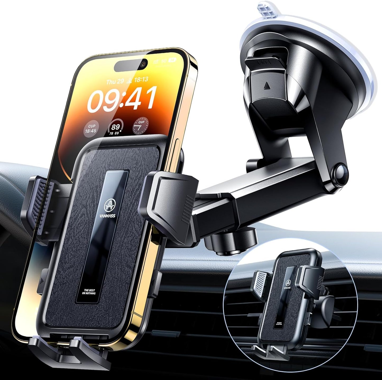 VANMASS 2025 Upgraded Car Phone Holder, [85+LBS Strongest Suction] Patent Safety Cell Phone Mount Windshield Dashboard Vent Truck Accessories Stand Cradle for iPhone 16 Pro Max 15 14 13 Android