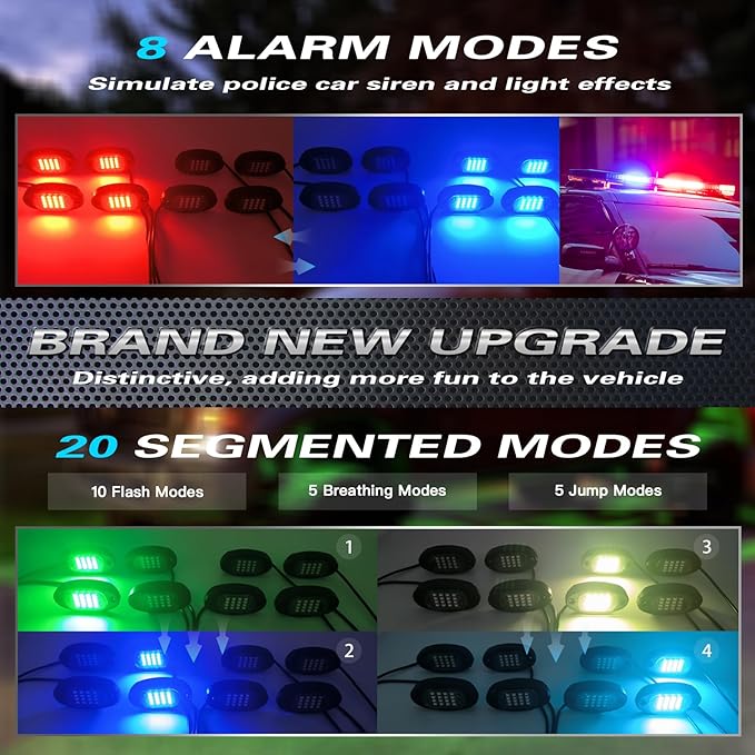 10Pods Segmented RGB LED Rock Lights Kit with APP/RF Remote Control, Waterproof Multi Color Underglow Light Music Mode 12V Underbody for Jeep Trucks UTV ATV RZR Golf Cart Offroad SXS SUV Side By Side