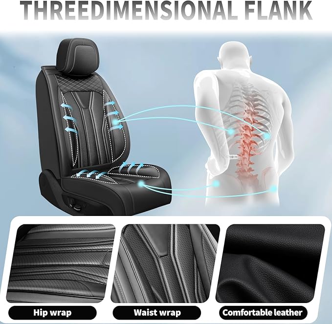 Fit Versa Car Seat Covers Compatible with Nissan Versa 2008-2025 2026 - Premium Leather， Waterproof Breathable， All-Weather Seat Cushion Protecto&Airbag Compatible (2 Front Seat All Black)