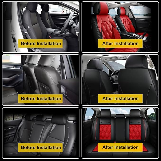 AOMSAZTO Car Seat Covers,Full Set 5 Seats Custom Fit for Jeep Compass 2018-2026,Leather Car Seat Cover Seat Cushion Protector,Airbag Compatible Waterproof Black&Red