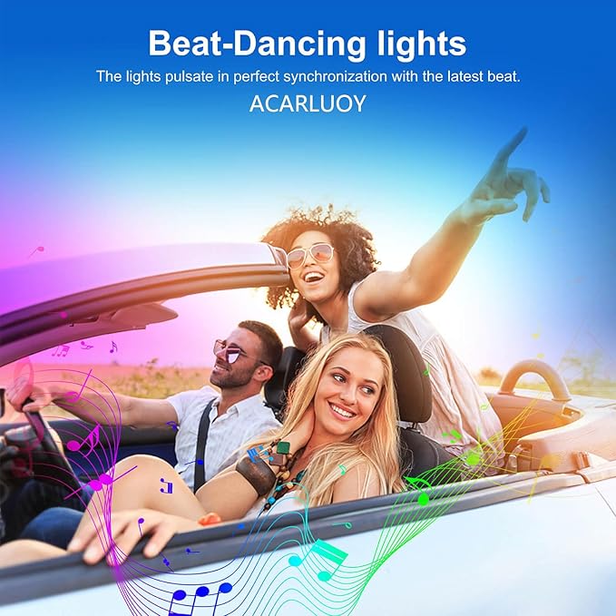 Acrylic Car LED Ambient Light, Fiber Optic Interior Light Strip, 24 Million Types, Ambient Light KKT that Swings with The Melody of Music (Dreamcolor 10 in 1)