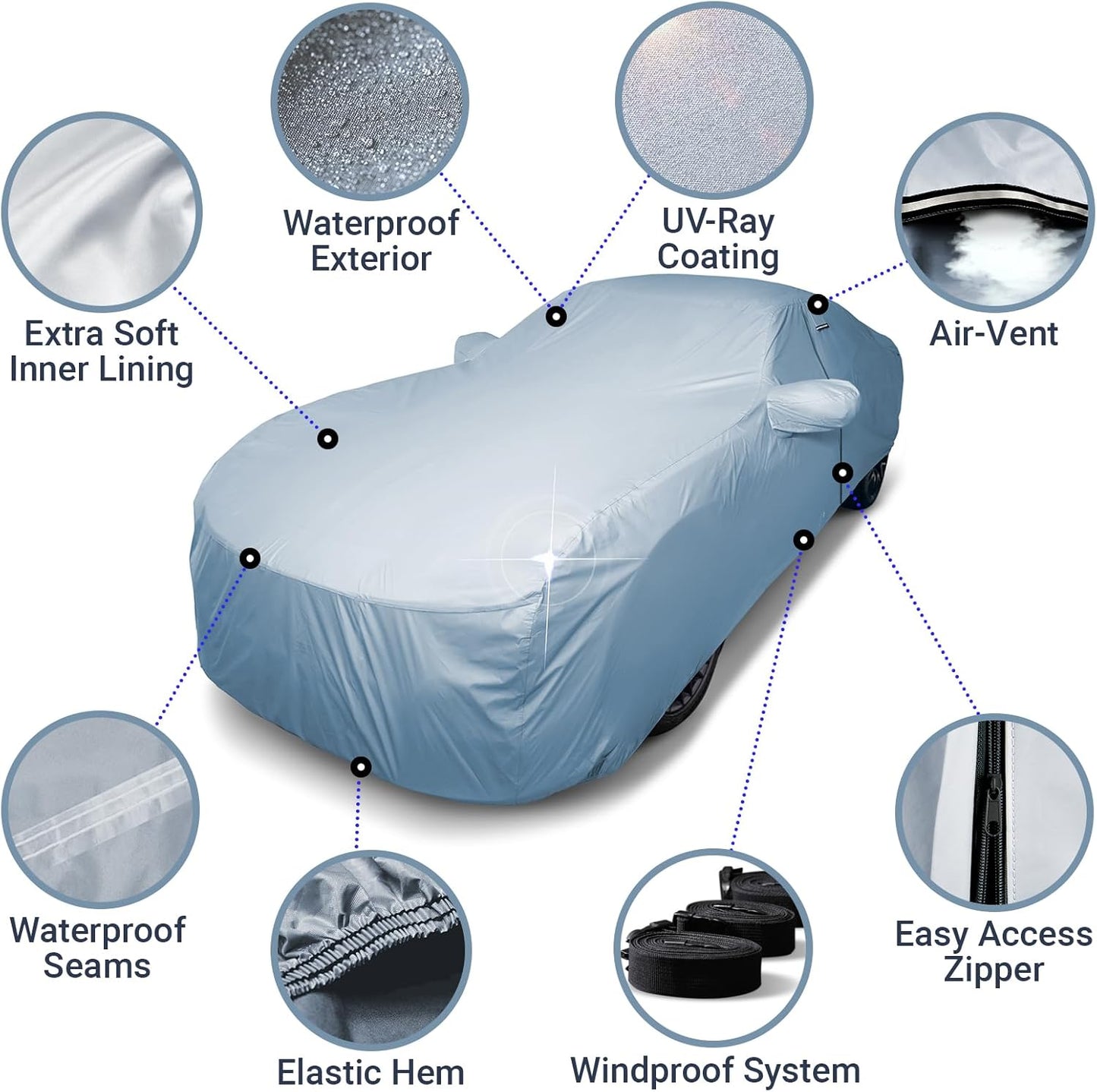 iCarCover Premium Car Cover for 2009-2019 Chevy Cruze Sedan Heavy Duty Waterproof All Weather Automobiles Custom Fit Indoor Outdoor UV Snow Protection Covers with Straps and Bag