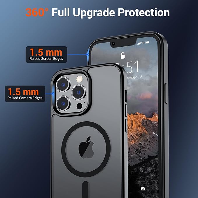 SUPFINE Magnetic for iPhone 13 Pro Max Case (Compatible with MagSafe) (Military Grade Drop Protection) Translucent Matte Shockproof Phone Cover,Black