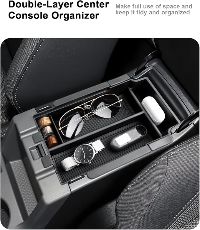 Center Console Organizer Set For 2024-2026 Subaru Crosstrek/Hybrid - 4 Pcs Double-Layer Armrest Box Organizer + Hanging Organizer + Cup Holder + Wireless Charging Area Mat For Crosstrek Accessories