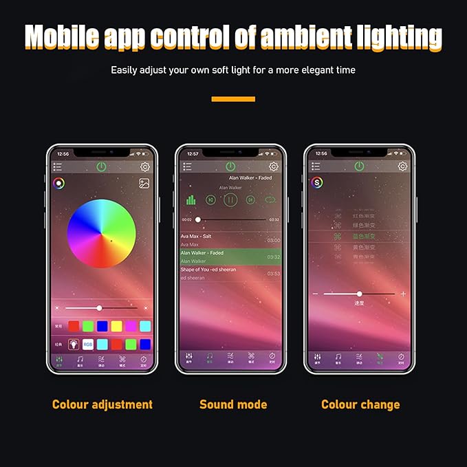 Car Led Interior Lights, RGB 48 LED Multicolor Auto Strip Light with Sound Active Function and APP Control, Under Dash Smart Lighting Kit with Charger, Car Accessories (Cigarette Lighter)