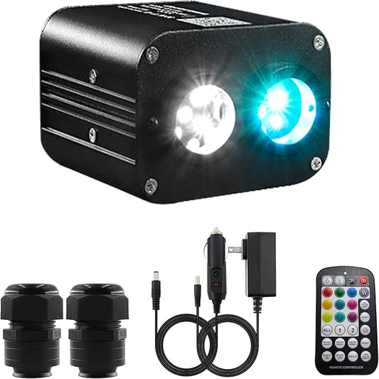 ATOKEE 20W Dual Color Dual Head Fiber Optic Light Box for Starlight Headliner, Twinkle Effect & Music Mode, Bluetooth App/RF Remote Control, Car Plug & Power Adapter, PG Connector & 3 Drill Bits
