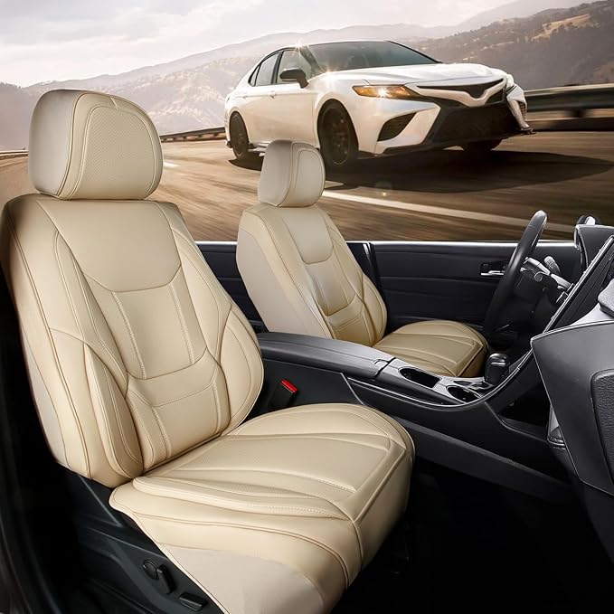 Coverland Custom Fit Car Seat Covers for Car Compatible with [BMW Z4, Chrysler 200, Toyota Solara] Premium Water Resistant Leather Non-Slip Interior Protector[Front Beige - Size Chart A24]