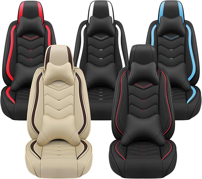 Car Seat Covers for Cadillac CTS 2003-2019, Premium Nappa Leather Car Seat Cover, Stylish Sport Seat Covers， Automobile Seat Cover Sets.(Luxury 5 Seats/Black Blue)