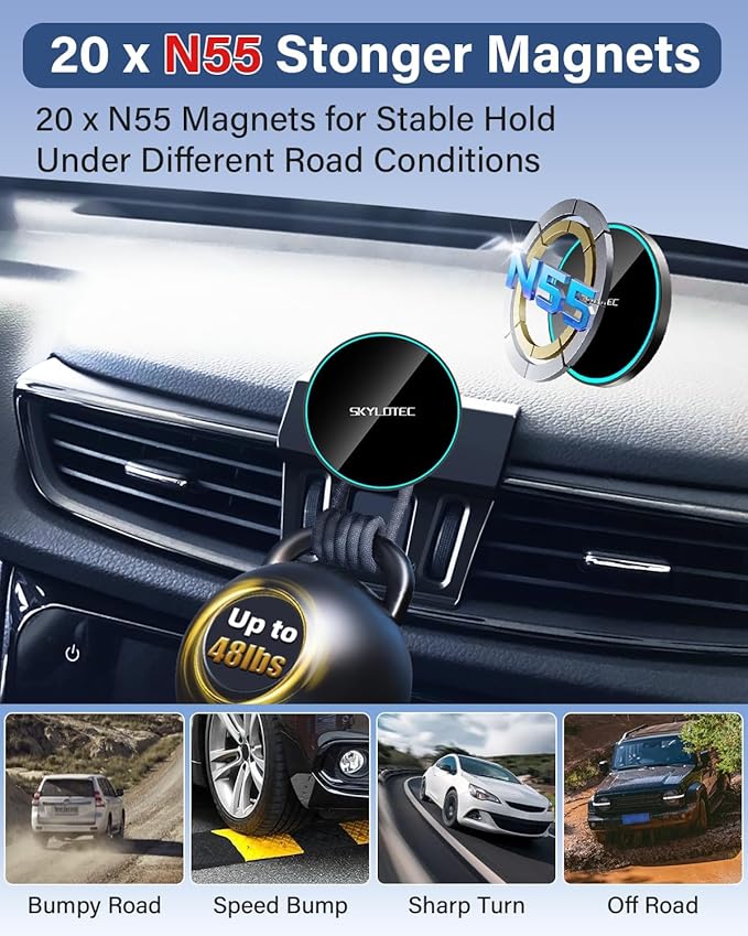 SKYLOTEC Phone Holder for Toyota Camry 2007 2008 2009 2010 2011 Accessories Car Magnetic Phone Mount Compatible with MagSafe, Strong Magnets Fast Wireless Charger Cell Phone Base