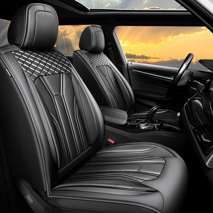 Fit Frontier Car Seat Covers Compatible with Nissan Frontier 2010-2025 2026 - Full Set Premium Leather， Waterproof Breathable， All-Weather Seat Cushion Protecto&Airbag Compatible （All Black